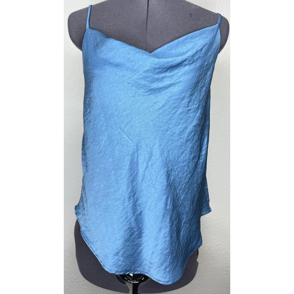 Lucy Paris Womens Cami Top Cowl Neck Satin Cross Back Size S Blue